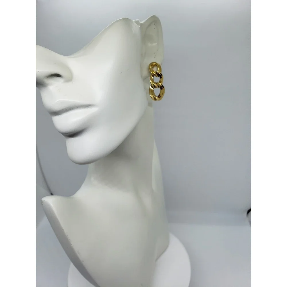 Monet Signed Gold Tone Chained link Dangle Drop Stud Earrings‎ Jewelry